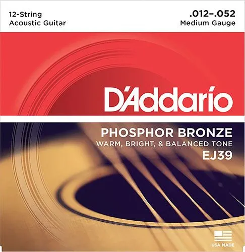 D'Addario EJ39 Phosphor Bronze (12-52) Комплект струн для 12-струнной акустической гитары.